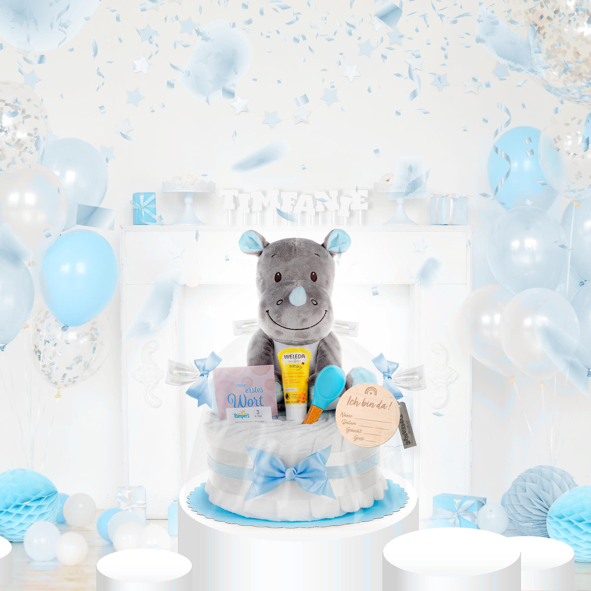 Windeltorte Kuschel Nashorn | blau