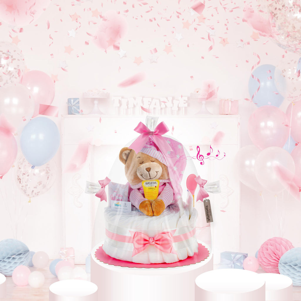 Windeltorte Spieluhr Schlafmütze | rosa