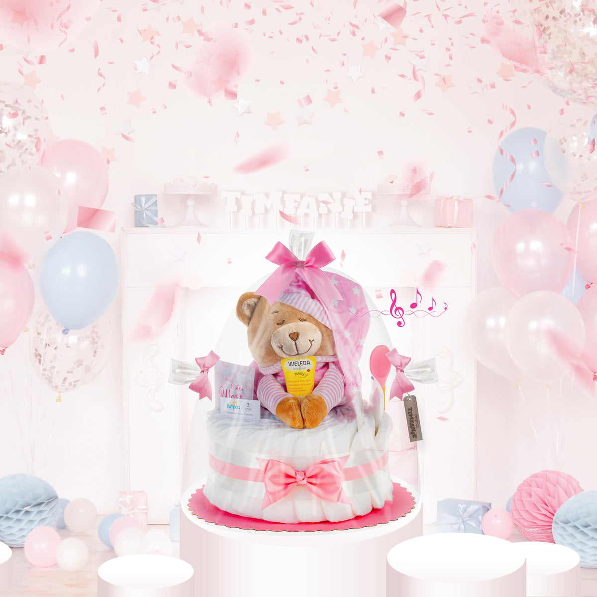 Windeltorte Spieluhr Schlafmütze | rosa