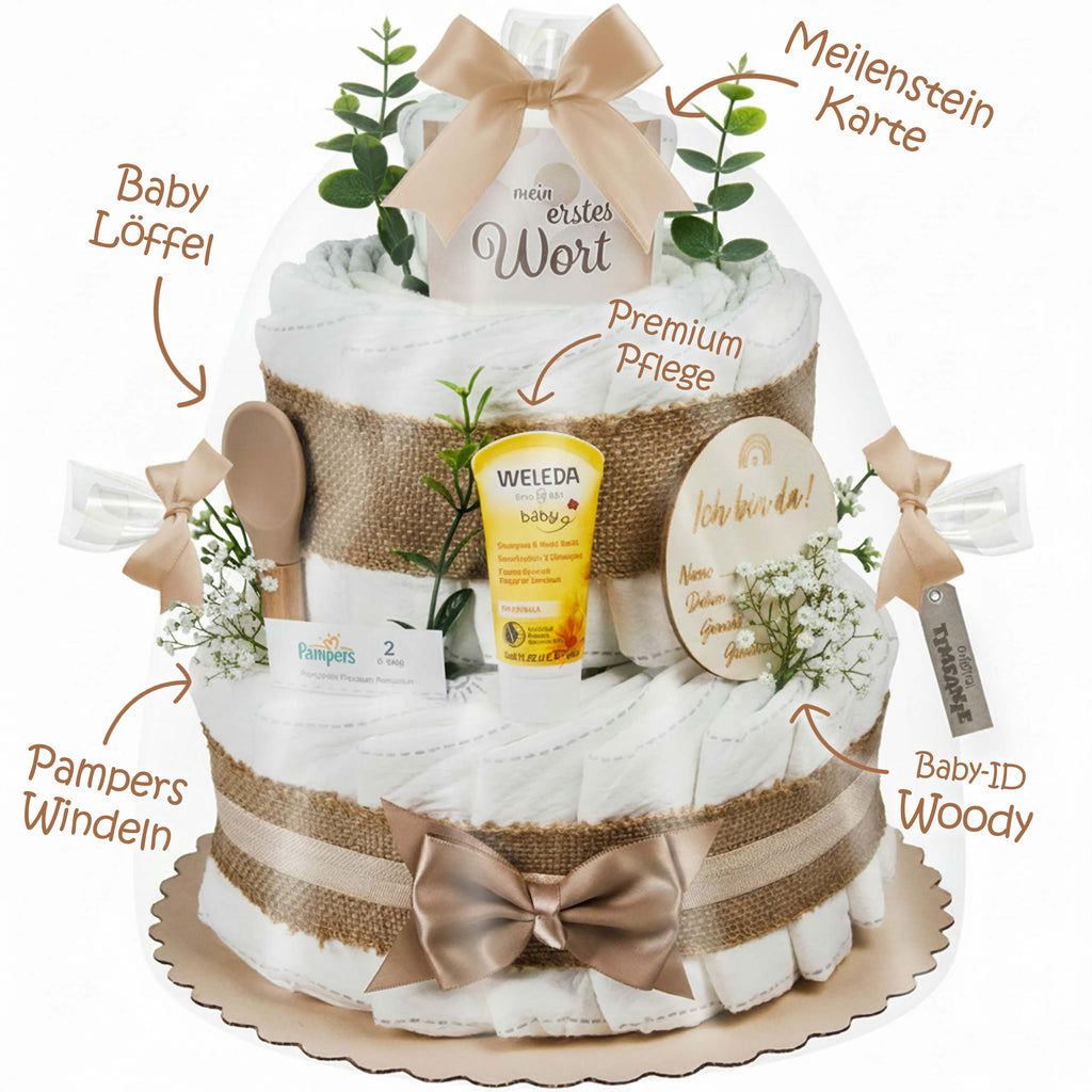 Windeltorte Boho Baby-Cake | neutral