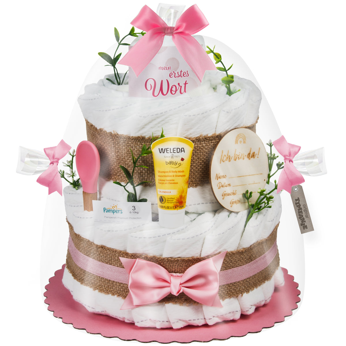 Windeltorte Boho Baby-Cake | rosa
