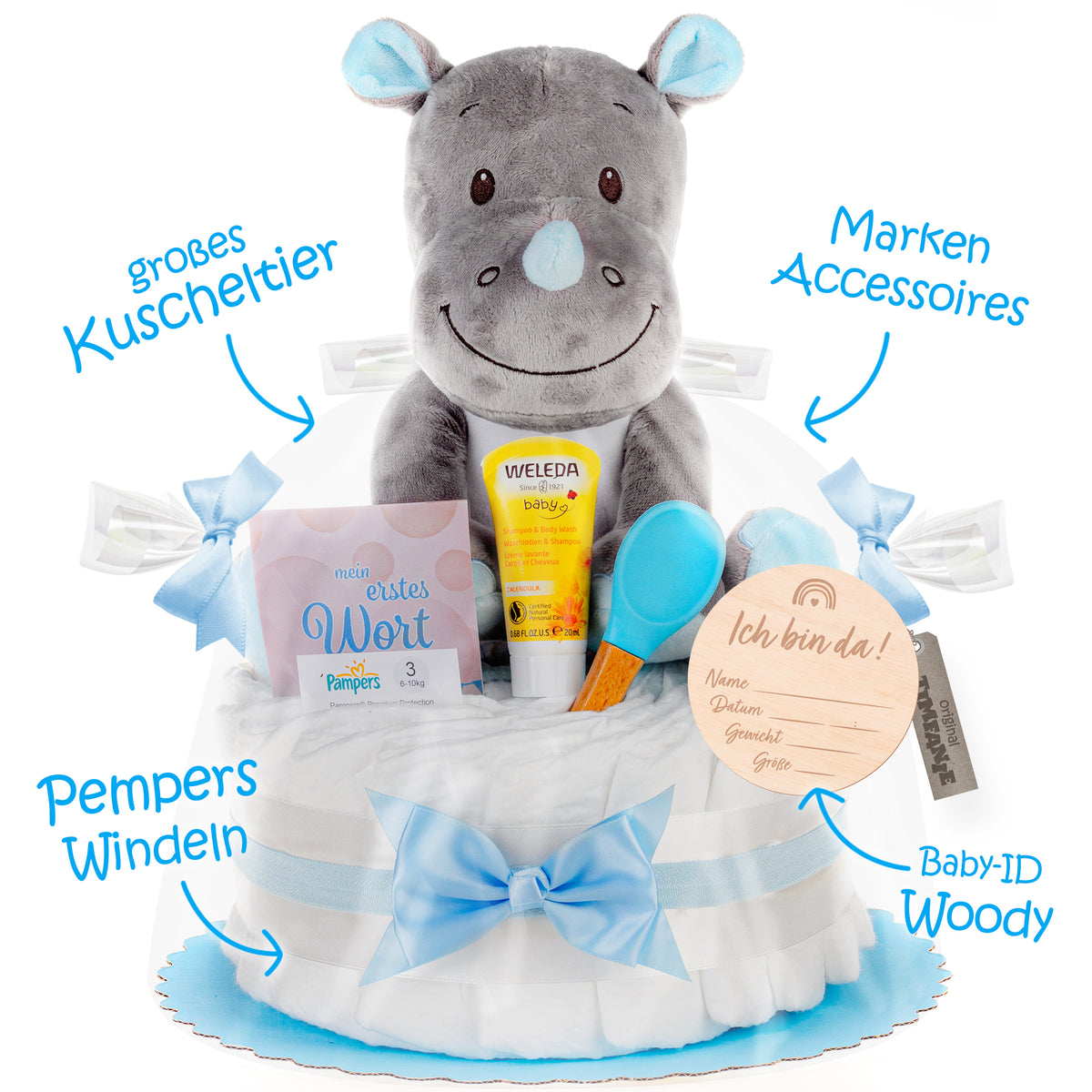 Windeltorte Kuschel Nashorn | blau