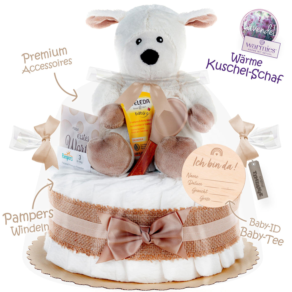 Windeltorte mit Warmies® Schaf | neutral