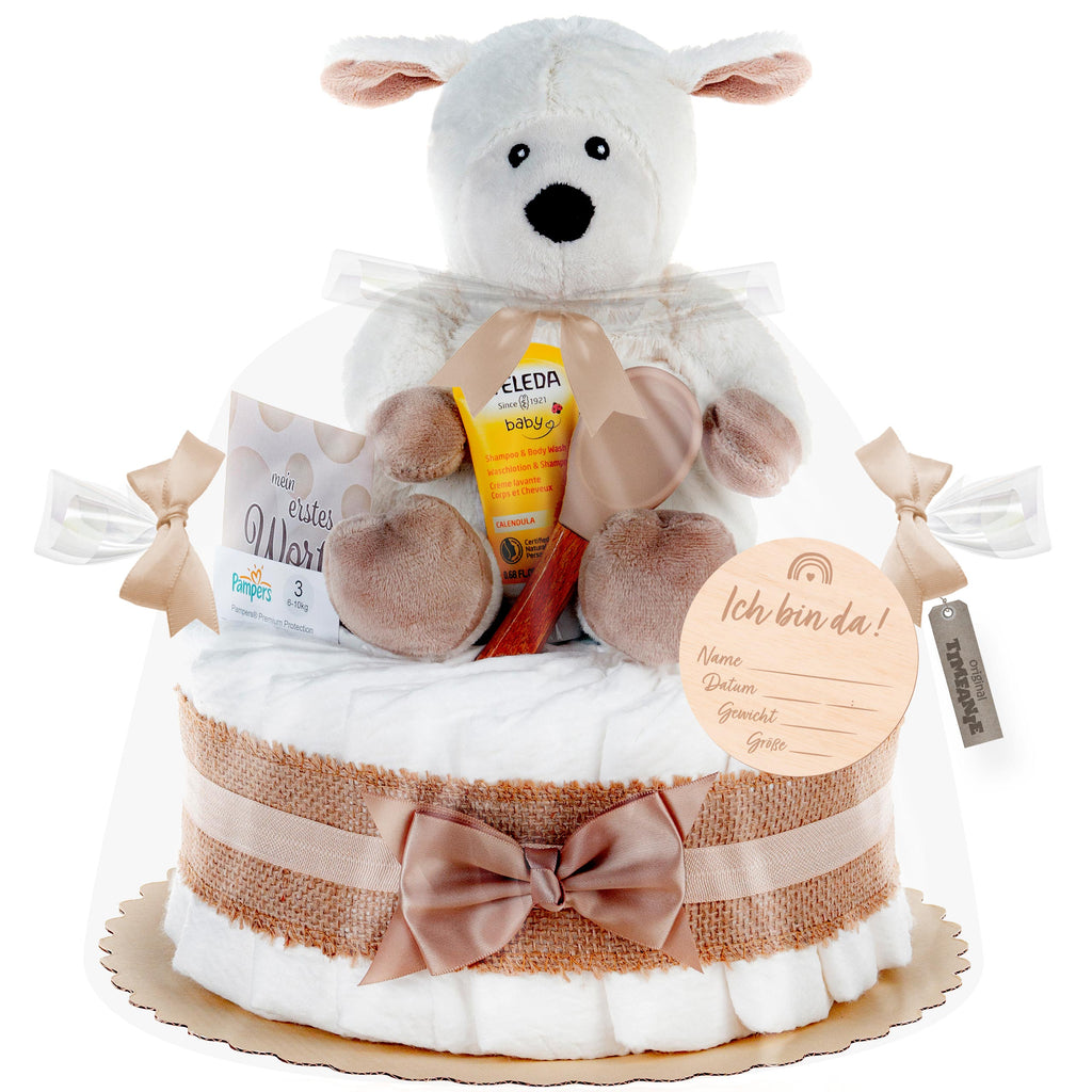Windeltorte mit Warmies® Schaf | neutral