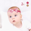 Timfanie® 2x Baby Kopfschmuck mit Schleife | stretch one-size | rosa + natur