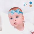 2x Baby Kopfschmuck mit Schleife | one-size | blau + natur