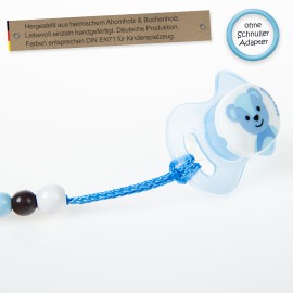 Timfanie® Schnullerhalter | Blue-Teddy & Choco, mit Gravur & Multiadapter Ring