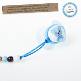 Timfanie® Schnullerhalter | Blue-Teddy & Choco, mit Gravur & Multiadapter Ring