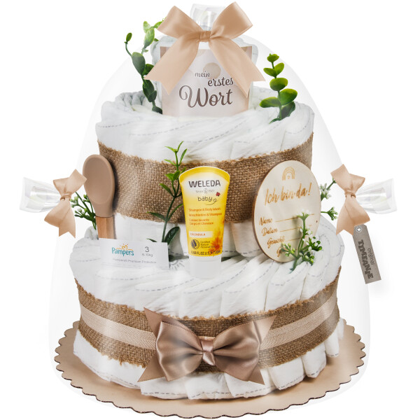 Windeltorte | Boho Baby-Cake | natur | 0-8 Monate