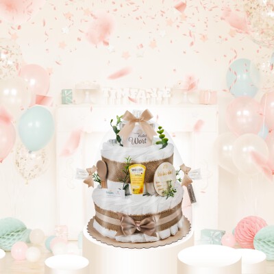 Windeltorte | Boho Baby-Cake | natur | 0-8 Monate