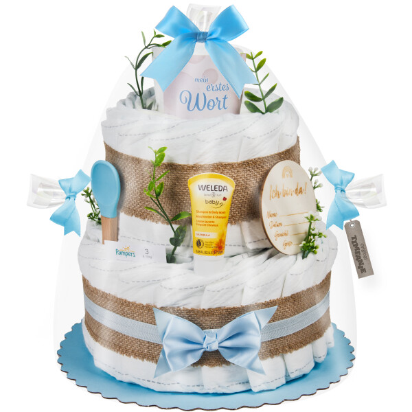 Windeltorte | Boho Baby-Cake | blau | 0-8 Monate