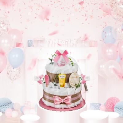 Windeltorte | Boho Baby-Cake | rosa | 0-8 Monate